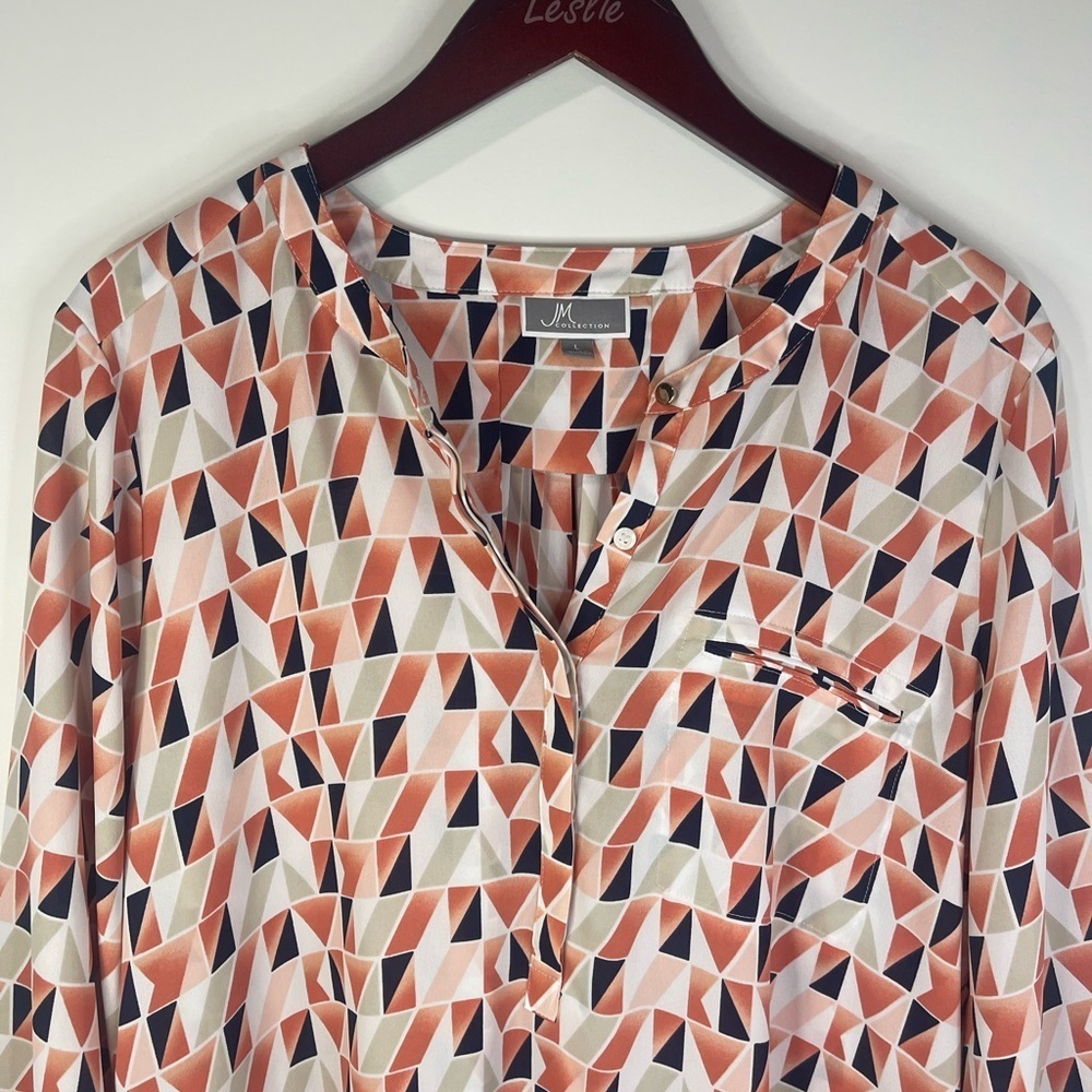 JM‎ Collection Geometric Print Blouse in Orange and Black - Picture 3 of 8